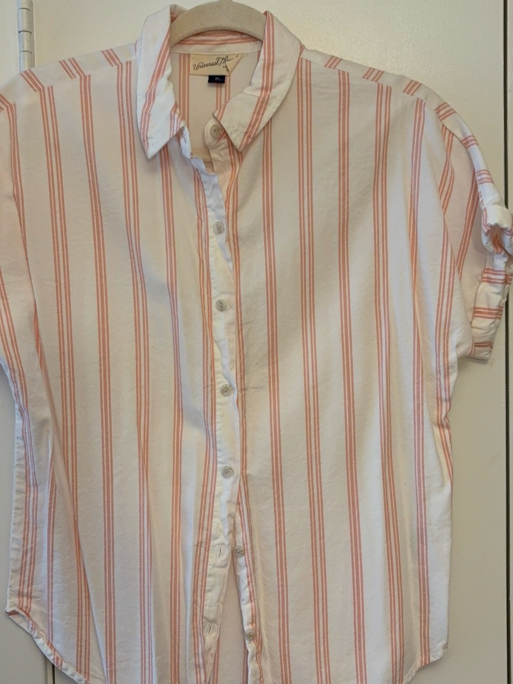 Universal Thread White and Coral Striped Short Sleeve Button-Down